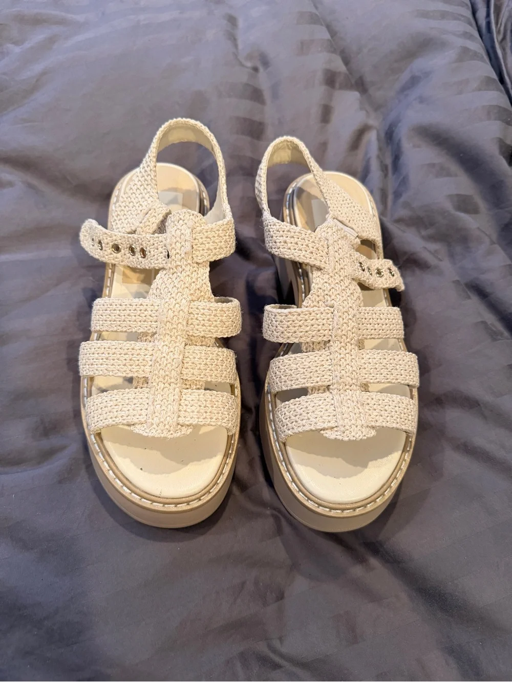 Dolce vita platform strappy woven sandals beige 6